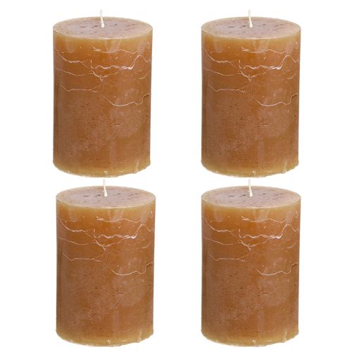 Product Solid-colored caramel pillar candles 70×100mm Set of 4 - Rustic decoration, long burning time, brown candles for coziness