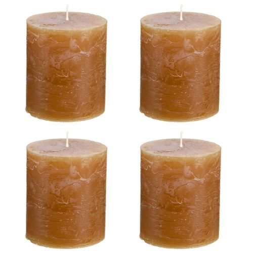 Product Solid-colored caramel pillar candles 70×80mm, set of 4 - Rustic decoration, ideal for Advent, handmade