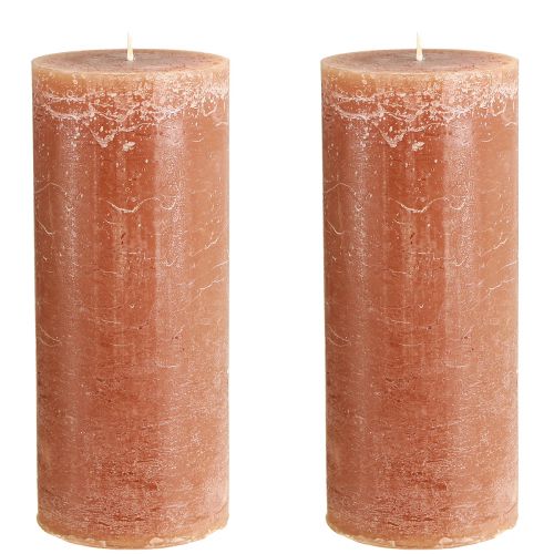 Product Solid-colored caramel pillar candles, 85x200mm, set of 2, rustic & romantic for decoration and lighting