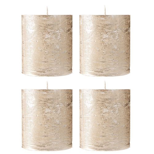 Product Platinum-colored pillar candles, 70x80mm, set of 4, long burning time, high-quality decorative candles