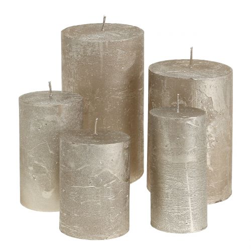 Floristik24 Platinum-colored pillar candles in various sizes for elegant decoration