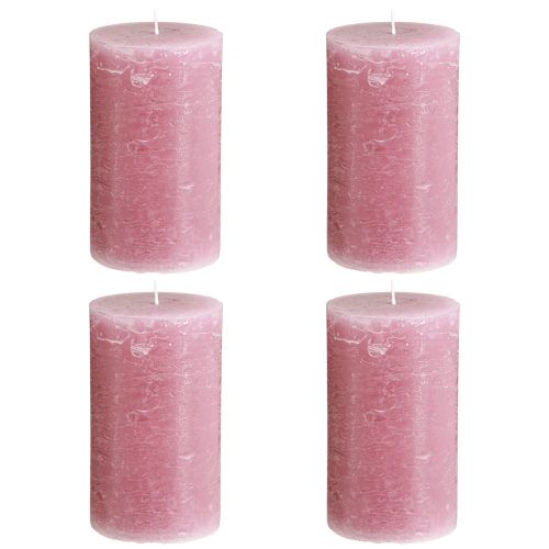 Product Dusty rose pillar candles 70×120mm, dyed throughout, set of 4, decorative candles for weddings & home