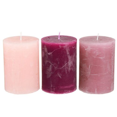 Product Pillar candle set, pink &amp; berry colors, 70x100mm, long burning time, pack of 12, ideal for decoration &amp; gift