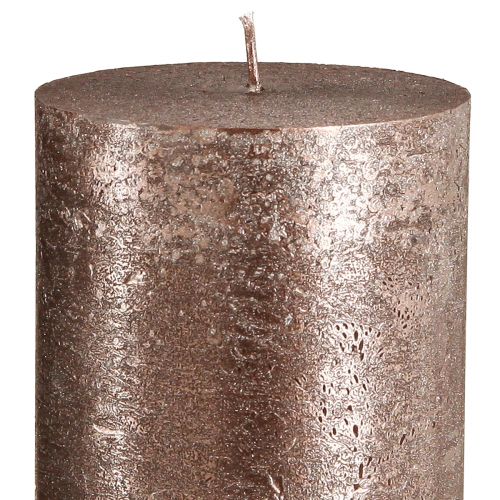 Product Solid-colored copper pillar candles, 85mm x 200mm, set of 2 - long burning time, festive metallic design for decoration