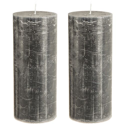 Product Elegant anthracite pillar candles 85x200mm - Rustic design, long burning time, set of 2 for stylish decoration