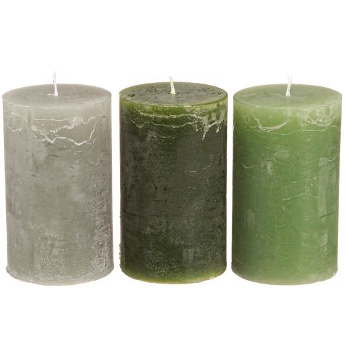 Set of 12 solid-colored pillar candles in green, 60x100mm, romantic decoration, long burning, for home decor and celebrations