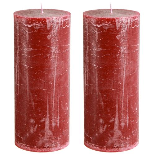 Product Dark red pillar candles with marble look, 85x200mm, set of 2 – long burning time for romance and festivity