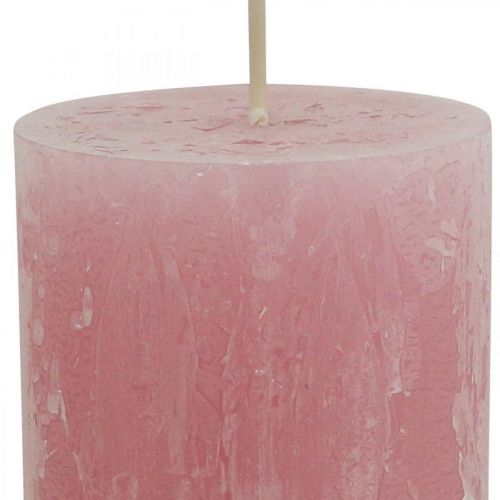 Product Self-extinguishing solid-colored rustic candles, pink, 60×110mm, set of 4