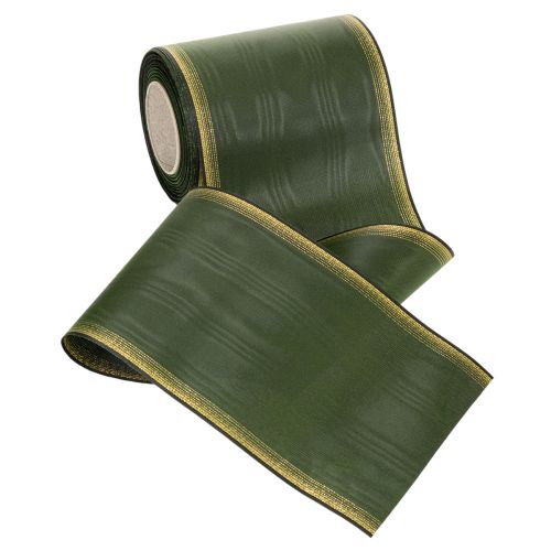 Product Elegant dark green moiré wreath ribbon, 125mm with gold pearl edge, mourning ribbon, wedding decoration, bow ribbon