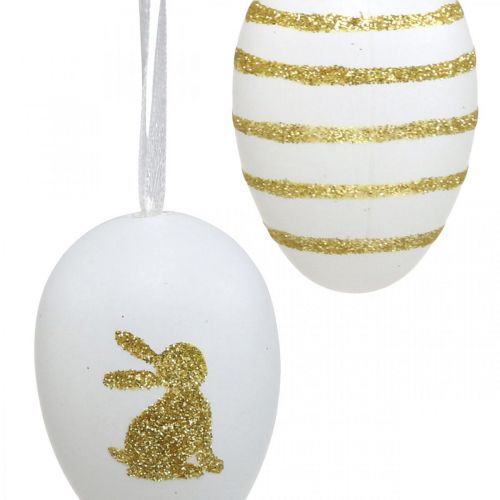Product Easter eggs for hanging white, gold artificially sorted H6cm 12pcs