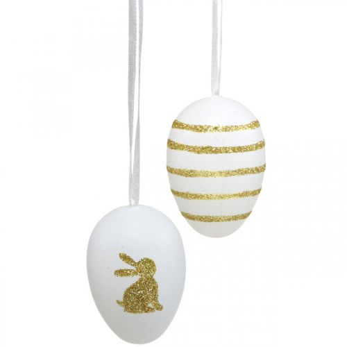 Product Easter eggs for hanging white, gold artificially sorted H6cm 12pcs