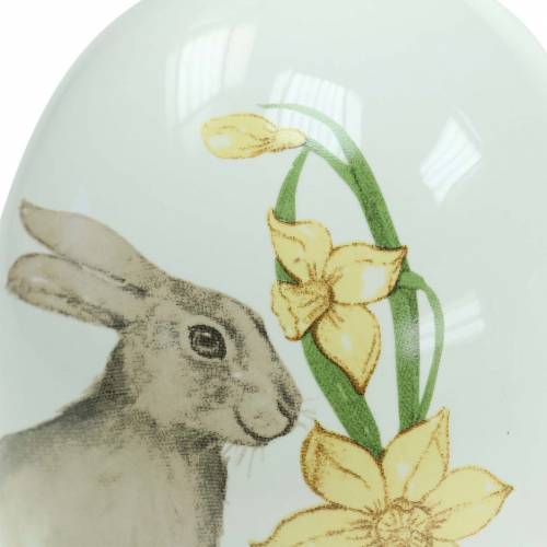 Floristik24 Ceramic egg white with rabbit motif Ø12.5cm H16cm 2pcs