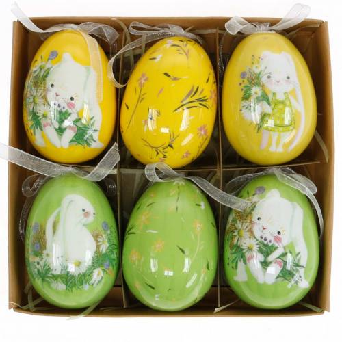 Floristik24 Decorative Easter bouquet egg to hang yellow, green assorted H7cm 6pcs