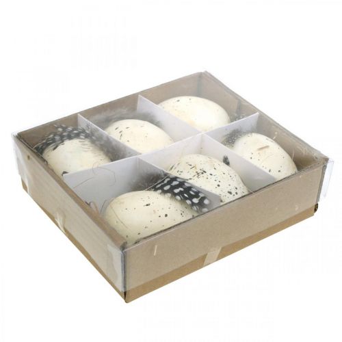 Floristik24 Deco egg with feather Artificial Easter eggs Easter decoration H6cm 6 pieces