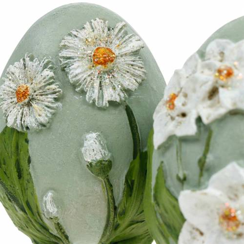 Floristik24 Easter Eggs with Flower Motif Daisies and Daffodils Blue, Green Plaster Assorted 2pcs