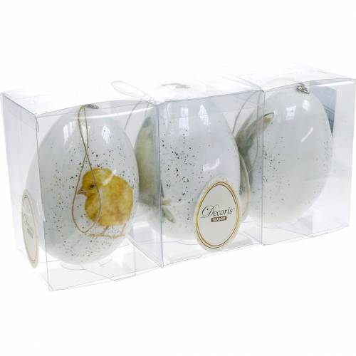 Floristik24 Easter eggs to hang with animal motifs chick, bird, rabbit white assorted 3pcs