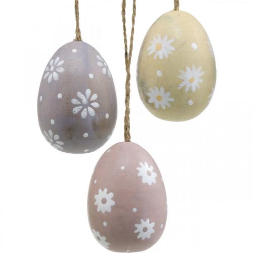 Easter eggs with flowers decoration for hanging wooden egg sorted 7cm 3pcs
