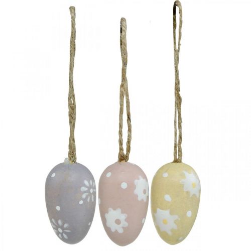 Product Mini Easter eggs, wooden eggs with flowers, Easter decoration purple, pink, yellow H3.5cm 6pcs
