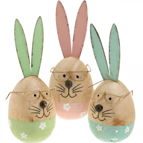 Product Easter bunny with glasses decorative figure wooden egg Ø5cm H13.5cm 3pcs