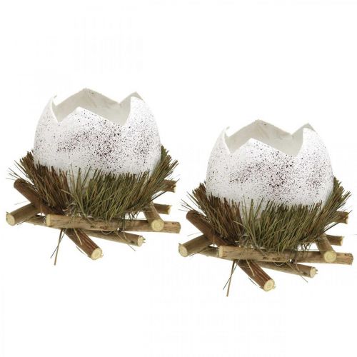 Floristik24 Easter decoration, egg in a nest, decorative egg, bird&#39;s nest Ø9cm H10cm White, natural colors 4 pieces