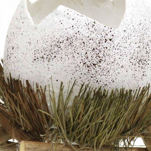 Product Easter decoration, egg in a nest, decorative egg, bird's nest Ø9cm H10cm White, natural colors 4 pieces