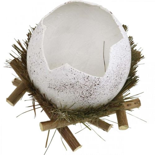 Product Easter decoration, egg in a nest, decorative egg, bird's nest Ø9cm H10cm White, natural colors 4 pieces