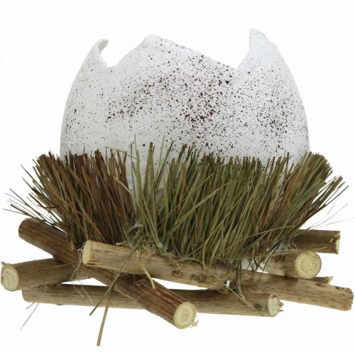 Product Easter decoration, egg in a nest, decorative egg, bird&#39;s nest Ø9cm H10cm White, natural colors 4 pieces