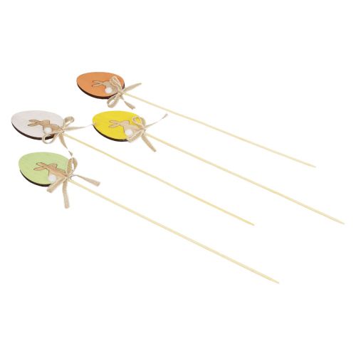 Product Flower Stick Easter Decoration Wooden Egg with Rabbit Colorful 5×7cm 12 Pcs