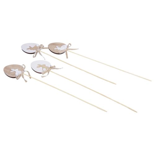 Product Flower Stick Easter Decoration Wooden Egg with Rabbit Natural 5×7cm 12 pcs