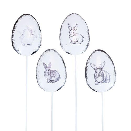 Product Flower plug metal decorative eggs with Easter bunnies 5×7cm 8pcs