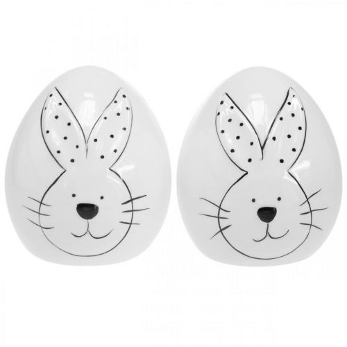 Floristik24 Decorative egg ceramic with rabbit, Easter decoration modern, Easter egg with rabbit motif Ø11cm H12.5cm set of 4