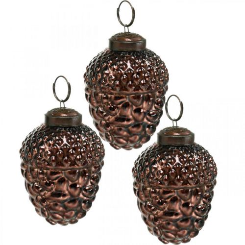 Floristik24 Acorn glass brown decorative cones for hanging advent decoration 5.5×8cm 12pcs
