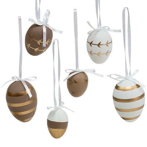 Floristik24 Eggs to hang white, brown 4cm - 6cm 12pcs