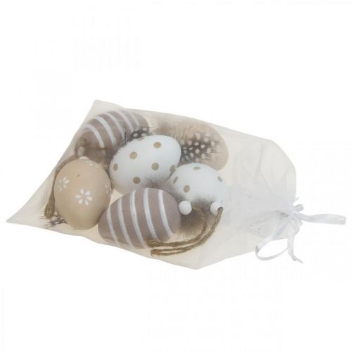 Floristik24 Easter eggs to hang up deco eggs with feather H6cm 6pcs