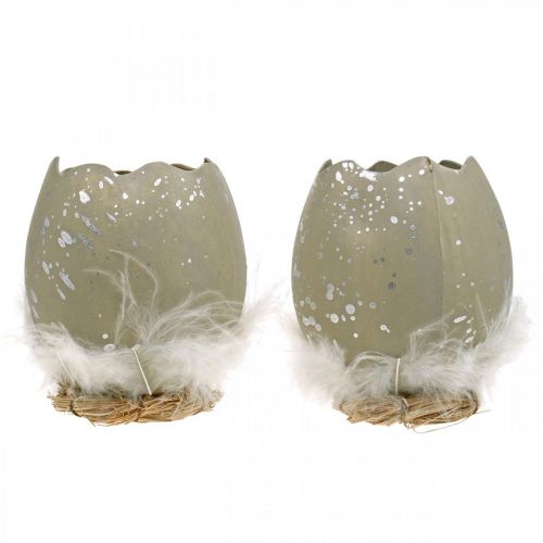 Product Egg for decorating, Easter, deco egg half, spring decoration Ø8cm H10cm grey, silver 4pcs