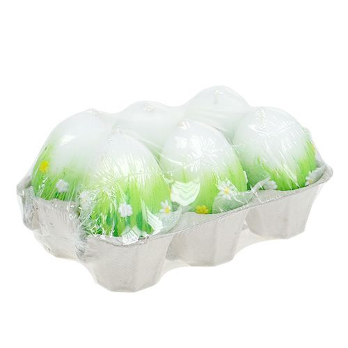 Floristik24 Egg candles white with pattern 6.5cm 6pcs