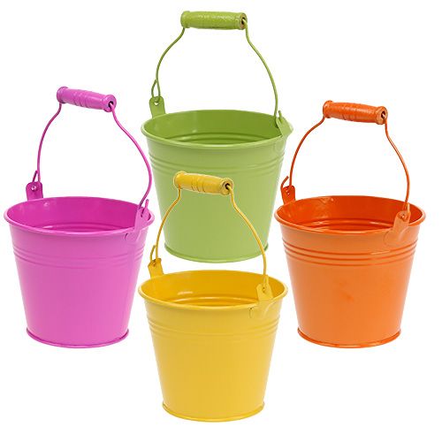 Bucket with handle colorful Ø12cm H10cm 8pcs