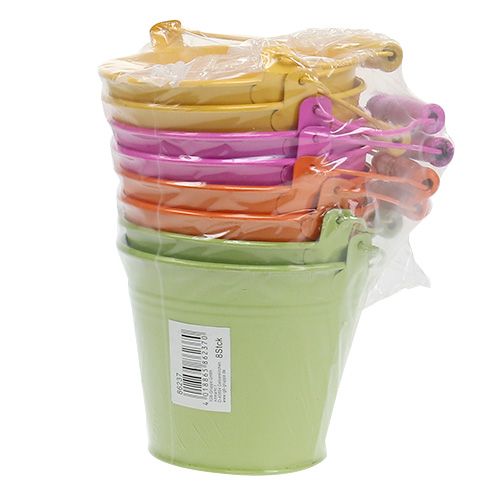Floristik24 Bucket with handle colorful Ø12cm H10cm 8 pcs