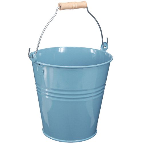 Floristik24 Bucket metal blue planter with wooden handle 26x22.5x23cm