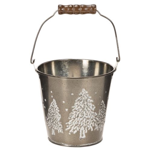 Decorative bucket with fir trees and wooden handle, 13cm buy online | Floristik24.ie