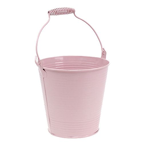 Floristik24 Bucket with grooved pattern pastel pink Ø14.5cm H14.5cm