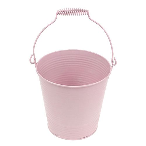 Floristik24 Bucket with grooved pattern pastel pink Ø14.5cm H14.5cm