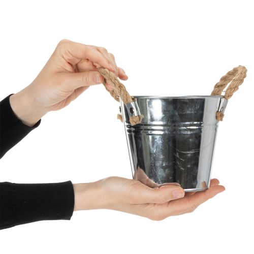 Bucket with rope handles Ø14cm H12cm | Floristik24.ie