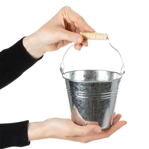 Bucket Ø12cm H10cm 8pcs. Zinc, shiny | Floristik24.ie