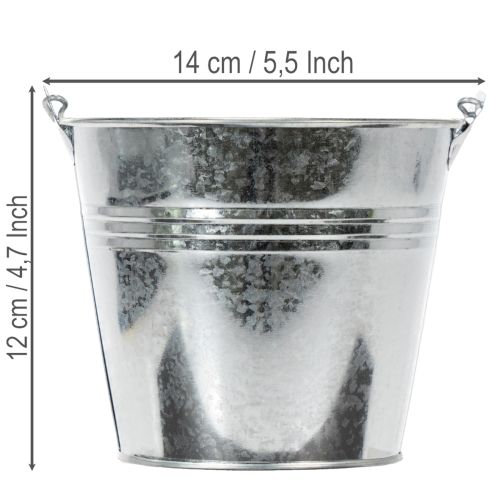 Bucket Ø14cm H12cm 6 pcs. Zinc, shiny | Floristik24.ie