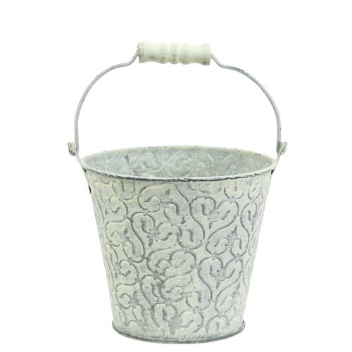 Zinc bucket with decor crème washed Ø11cm H10.5cm | Floristik24.ie