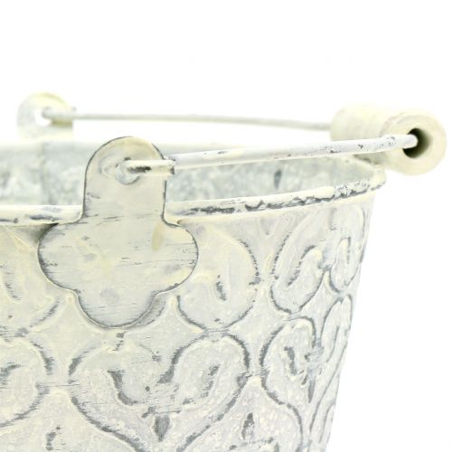 Zinc bucket with decor crème washed Ø11cm H10.5cm | Floristik24.ie