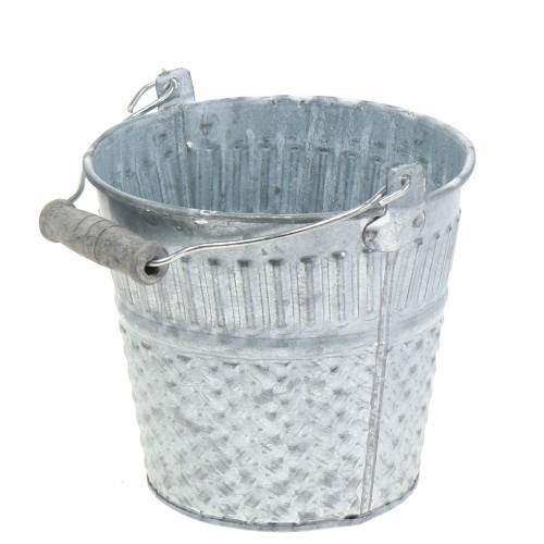 Floristik24 Zinc bucket with braided pattern gray Ø13cm H11.5cm 4pcs