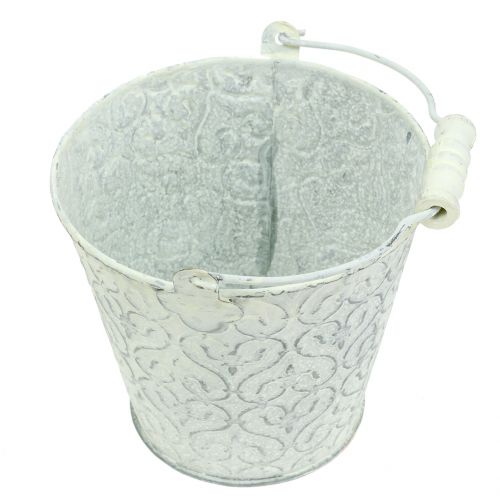 Floristik24 Zinc bucket with decor crème washed Ø13.5cm H12cm