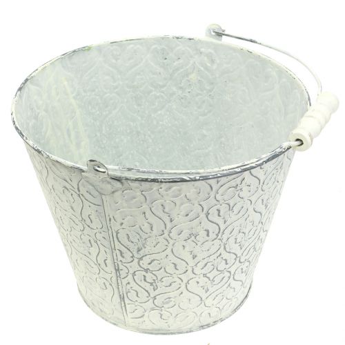 Floristik24 Zinc bucket with decor crème washed Ø22cm H17cm